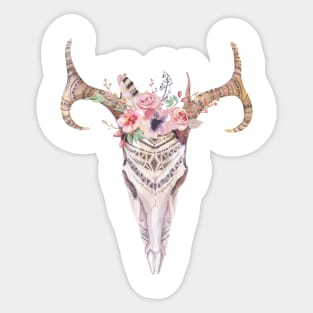 Image: Watercolor, Flowers, Antler, Skull Sticker